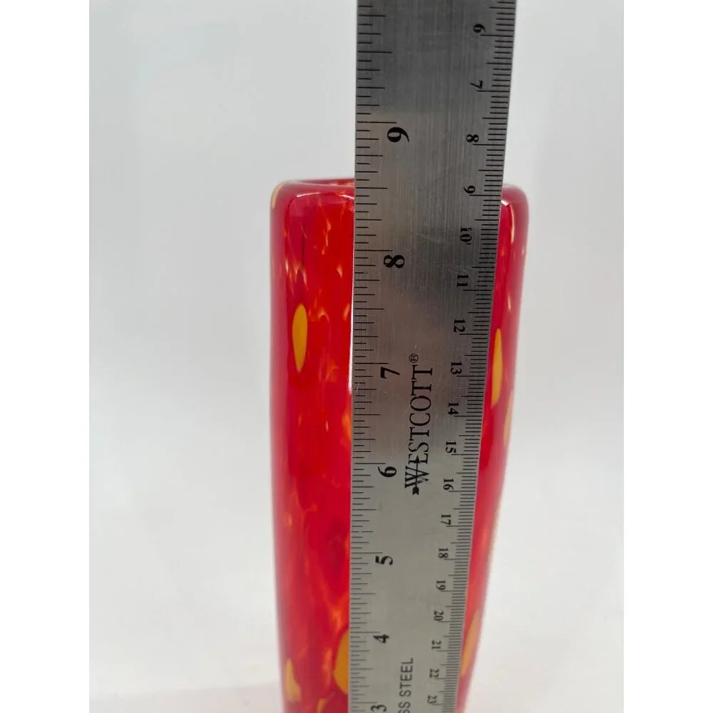 Handcrafted Red & Yellow Art Glass Vase With Abstract Design
